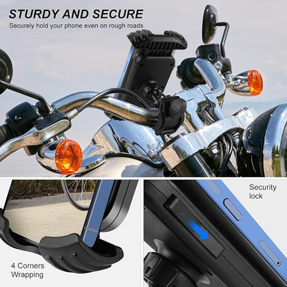 Bike Phone Holder, Phone Holder for Bike, Four Corners Firmy Clamp Bike Cell Phone Holder, 360 Degree Rotation Bike Phone Mount， Accessories for iPhone Smartphone