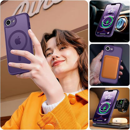 MOCCA Strong Magnetic for iPhone 17e Case/iPhone 16e Case [Compatible with Magsafe] [Full Camera Protection] Slim Translucent Matte Shockproof Phone Case for iPhone 17e / 16e 6.1", Deep Purple