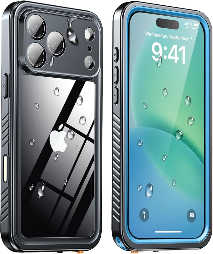 ANTSHARE for iPhone 17 Pro Max Case, IP68 Waterproof Shockproof Case, [Built-in Screen Protector] - 12 FT Military Dropproof - Full Body Heavy Duty Rugged Phone Cover 6.9 inches - Blue/Clear