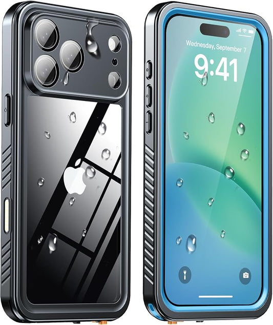 ANTSHARE for iPhone 17 Pro Max Case, IP68 Waterproof Shockproof Case, [Built-in Screen Protector] - 12 FT Military Dropproof - Full Body Heavy Duty Rugged Phone Cover 6.9 inches - Blue/Clear