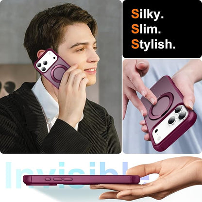 360° Magnetic Swivel Ring for iPhone 17 pro max case, Built-in Metal Stand and Ring Holder, Magsafe Compatible, Military Grade Protection, Shock and Vibration Resistant - Wine Red