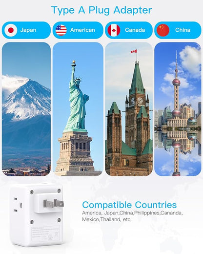 2 Pack US to Japan Plug Adapter, 2 Prong to 3 Prong Outlet Adapter | 3 Outlets 4 USB Ports(2 USB C), Type A Travel Plug Adapter Power Converter for USA to Japanese Philippines Canada Mexico Peru