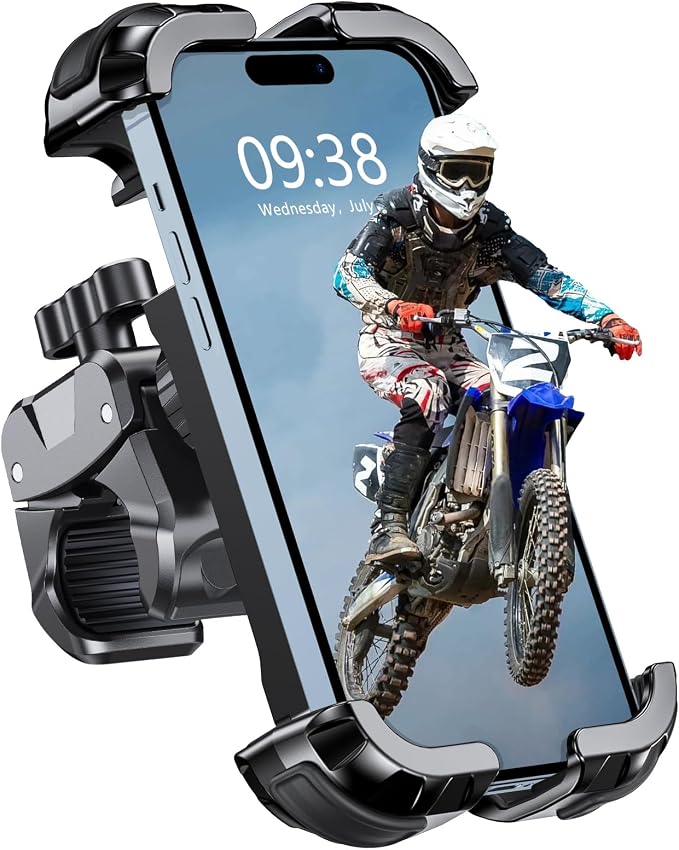 Zewdov Motorcycle Phone Mount [Secure Grip][Anti-Drop], Upgrade Bike Phone Holder [1s Stable Lock], 360° Rotatable Phone Holder for Mountain Bike/ATV, Fits for iPhone/Samsung 4.7-6.8", Clamp Mount