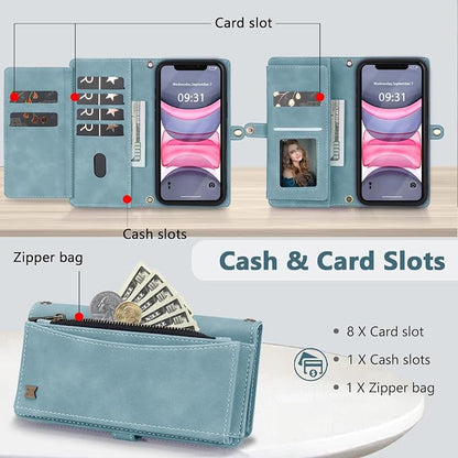 Wallet Case for iPhone 11 with Card Holder/Crossbody Wallet/Strap| RFID Blocking | Magnetic | Kickstand | Detachable | PU Leather Phone Case for iPhone 11,6.1 in,Blue