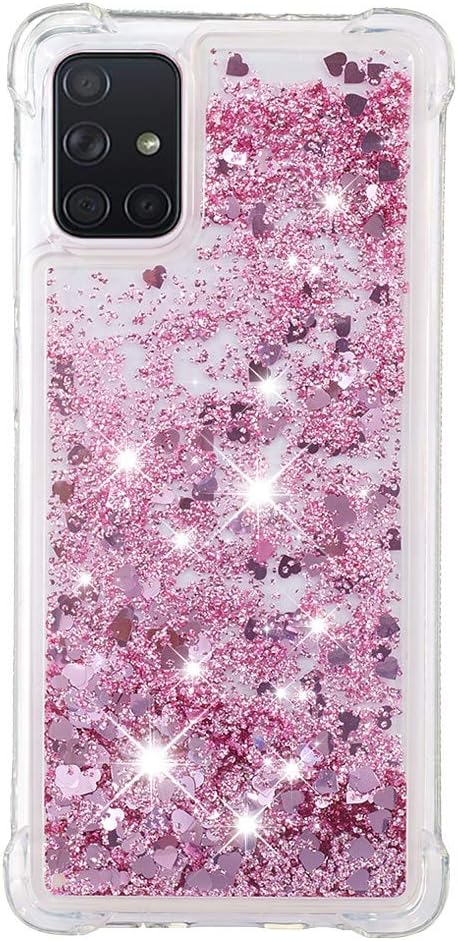Bumper Case für Galaxy A71 Bling Rose Gold, Women Girls Liquid Protective Cover TPU Silicone Bumper Phone Case Glitter Floating Quicksand Shell Shockproof Scratch Compatible with Samsung Galaxy A71