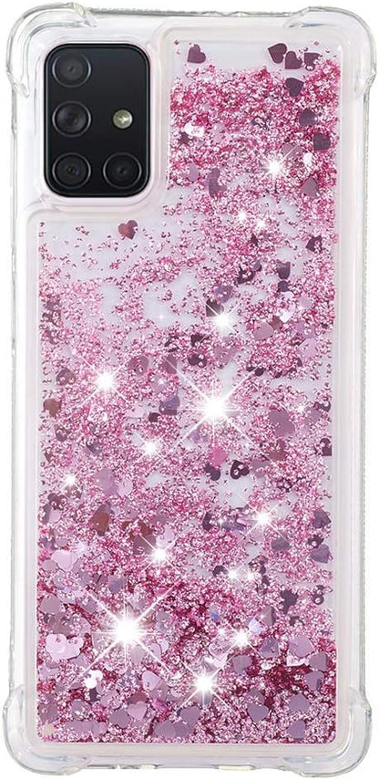 Bumper Case für Galaxy A71 Bling Rose Gold, Women Girls Liquid Protective Cover TPU Silicone Bumper Phone Case Glitter Floating Quicksand Shell Shockproof Scratch Compatible with Samsung Galaxy A71