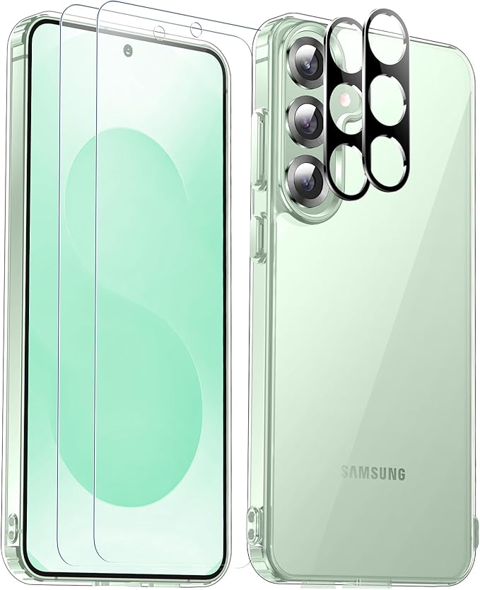 SPIDERCASE Designed for Samsung Galaxy S25 Case, [10 FT Military Grade Drop Protection], 2 Pack [Tempered Glass Screen Protector+Camera Lens Protector] Heavy Duty Shockproof Case,Clear