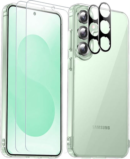 SPIDERCASE Designed for Samsung Galaxy S25 Case, [10 FT Military Grade Drop Protection], 2 Pack [Tempered Glass Screen Protector+Camera Lens Protector] Heavy Duty Shockproof Case,Clear