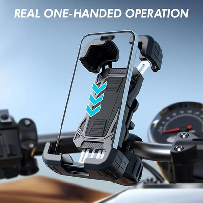 Motorcycle Phone Holder - [Metal Tie Rod] with Vibration Dampener, Adjustable Handlebar Bike Cell Phone Mount, Motorcycle Bicycle E-Bike Scooter Fit iPhone 16/15/14/13 Pro Max, 4.7-7.0" Phones