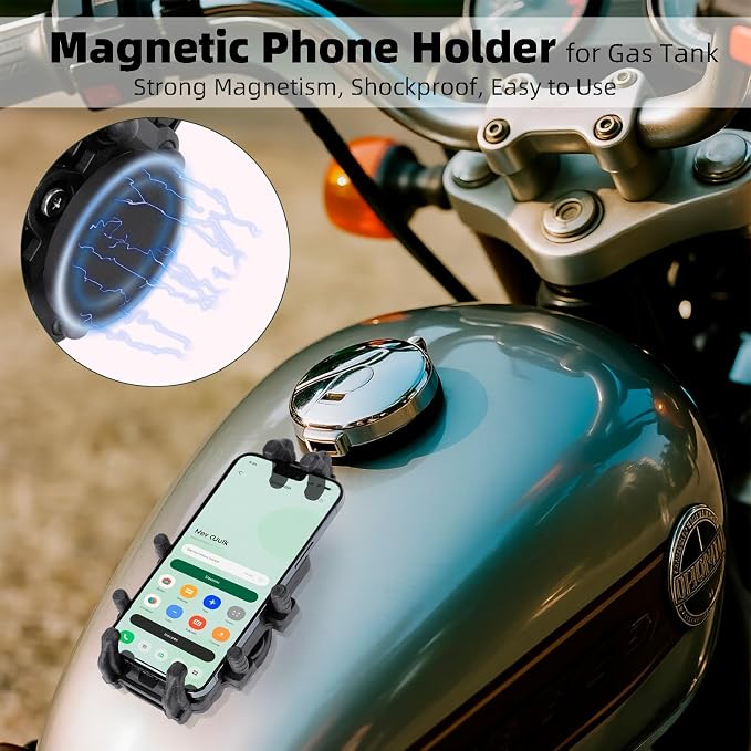 Magnetic Motorcycle Phone Holder - 66 lb Magnetic Pull, Anti-Vibration Heavy Duty Mount for Gas Tank, Universal for iPhone Samsung 4.7-7.2'' Cell Phones