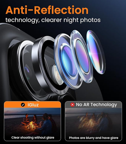 iGluz 2 Pack Anti-Reflection Camera Lens Protector for iPhone 15 Pro/15 Pro Max - Anti-Fog Ultra Thin Tempered Glass, 1-Step Installation Tray, Strong Adsorption, 9H Shatterproof & Scratch Resistant, Black Titanium