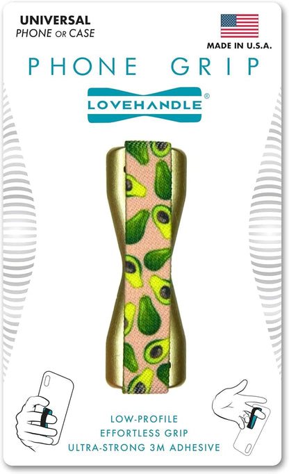 LOVEHANDLE Universal Phone Grip for Smartphones & Mini Tablets - Phone Holder for Hand - Wireless Charging Compatible - Made in The USA - Pink Avocado