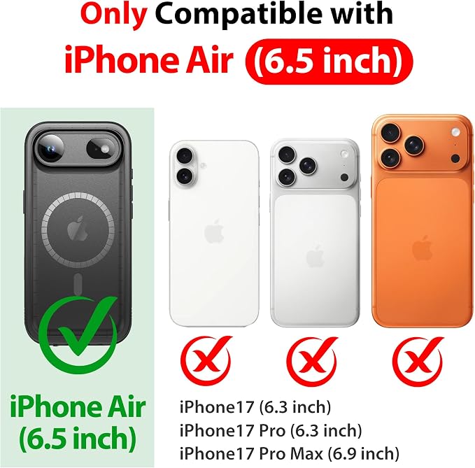 SPORTLINK for iPhone Air Waterproof Phone Case - Built in Screen Protector/Shockproof Compatible with MagSafe/Military Rugged/Dropproof/Dustproof/Heavy Duty, Full Body for iPhone Air 6.5 inch Black