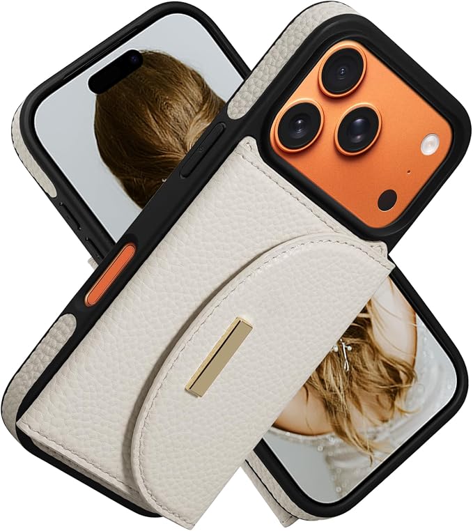 Keallce Wallet Case for iPhone 17 Pro 6.3'', Flip Case with RFID Blocking Card Holder Slots Kickstand, PU Leather Protective Folio Cover for Women, Beige