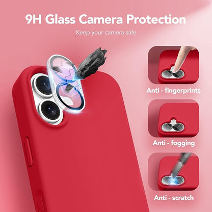 GONEZ Magnetic for iPhone 16 Case, Compatible with MagSafe, [Screen Protector + Camera Lens Protector], Liquid Silicone Shockproof Protective Phone Case for iPhone 16 6.1", Red