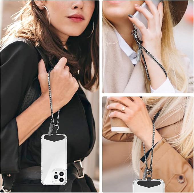 MOUTAKEY Phone Wrist Strap Metal Phone Chain Wristlet Strap Detachable iPhone Lanyard Wrist with 2 Tether Tabs iPhone Charm strap For Women girls Shopping Traveling Party Walking