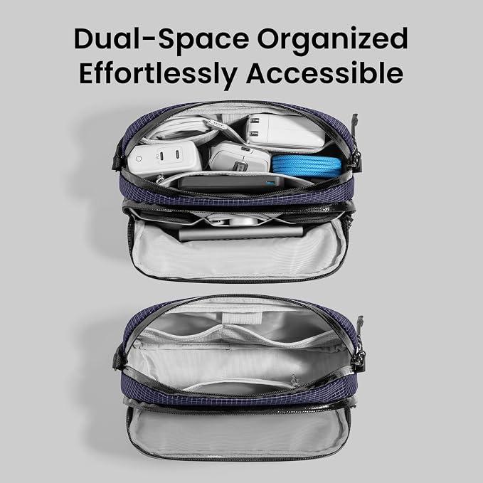 tomtoc Electronic Organizer Travel Case Performance, Dual Compartment Bag | Water Resistant Cable Organization Storage for Charger, Cord, Phone, Hard Drive, Power Bank, Accessories Travel Essentials