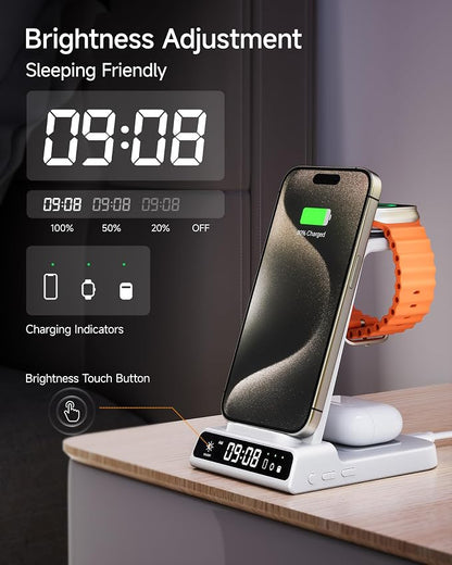 Wireless Charger for iPhone 17, 3 in 1 Charging Station for Apple Watch Watch 11/10/9/8/7/6/5, Ultra 3/SE 3, for iPhone 17/16/15/14/13/12/11/X Series, for Air Pods Pro 3/4/Pro 2/3/Pro (No Adapter)