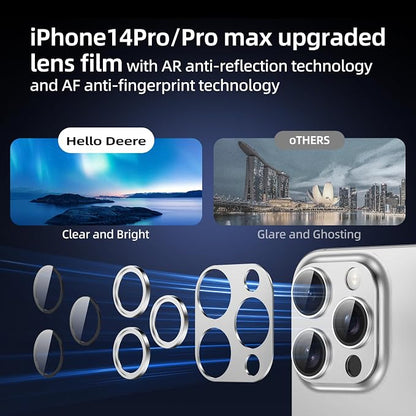 9H High-alumina Tempered Glass Camera Lens Protector for iPhone 14 Pro Max/14 Pro Lens , Military-Grade Shatterproof with Strong Adsorption, Full Coverage Case-Friendly Cover (Silver, iPhone 14 Pro/14 Pro Max)