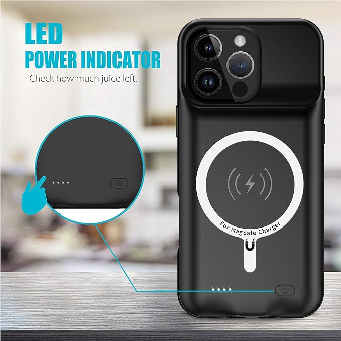 Battery Case for iPhone 16 Pro, Full Encircle 10000mAh High Capacity Rechargeable Portable Charger Case Extended Battery Pack for iPhone 16 Pro (6.3 inch) Wireless Charging Cover with Carplay-Black