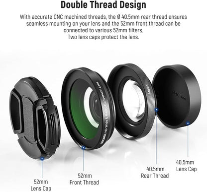 NEEWER 40.5mm HD Wide Angle Lens Compatible with Sony ZV-1F ZV-E10 A5000 A6000, 2 in 1 18mm Wide Angle + 10x Macro Additional Lens with Extension Tube Bayonet Mount Adapter & 2X Cleaning Cloth