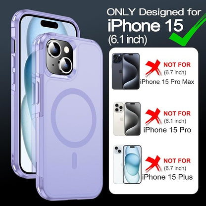 MOZOTER Magnetic for iPhone 15 Case with [2 Pcs Glass Screen Protector],[15 FT Shockproof][Compatible with Magsafe][Heavy Duty] iPhone Case for iPhone 15,Light Purple
