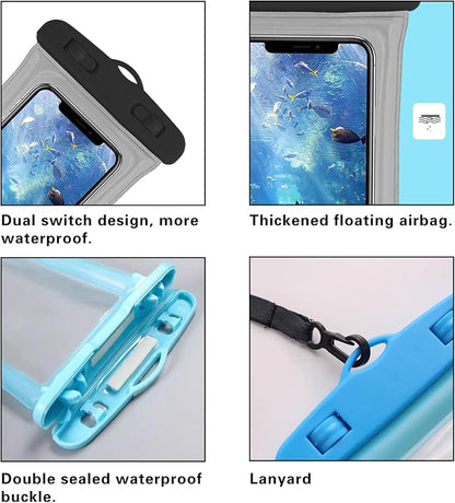 2 Pcs Waterproof Phone Pouch, Universal IPX8 Floating Waterproof Cell Phone Case Dry Bag, Compatible with Most Cell Phone on Market, Waterproof Phone Protector for Beach Swimming (Blue + Green)