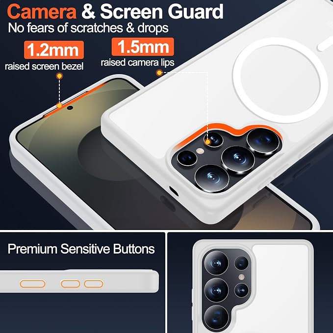 MOZOTER for Samsung Galaxy S25 Ultra Case,[Compatible with MagSafe] Clear | [12Ft Military Dropproof][2*Screen Protector]Translucent Anti-Slip Back Slim Shockproof Case for S25 Ultra-Clear
