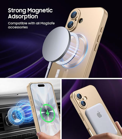 Magnetic for iPhone 17 Case [Compatible with MagSafe][Built-in Camera Lens Protector] Slim Thin Soft Silicone Bumper Shockproof Metallic Luster Phone Case (Gold)