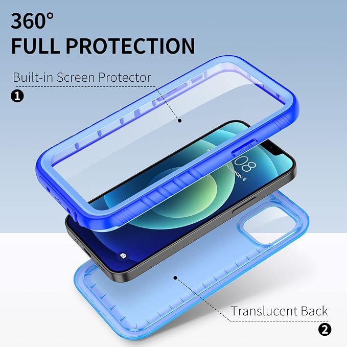 SPORTLINK Compatible with iPhone 12 Pro Waterproof Case - Full Body Shockproof Dustproof Phone Screen Protector Rugged Waterproof Case for iPhone 12 & 12 Pro 6.1 Inch Blue