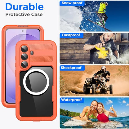 AICase Waterproof Case for Samsung Galaxy S26 with MagSafe Support Clear Water Proof Snowproof/Dustproof/Shockproof,IP68 360 Full Body Protection Fully Sealed Underwater Cover for Galaxy S26_Orange