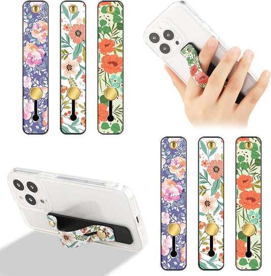 Weewooday 6 Pieces Phone Grip Holder Cell Phone Grip Strap Telescopic Finger Strap Stand Universal Finger Kickstand for Most Smartphones(Blossom)