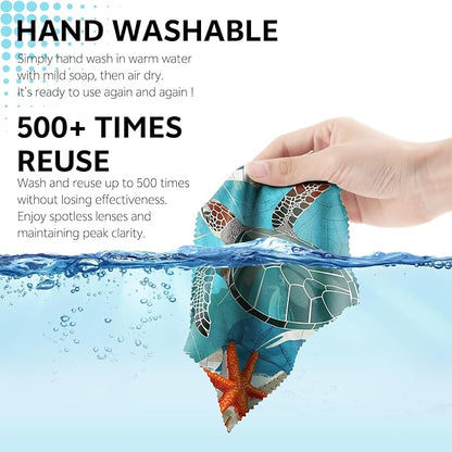 6 PCS Glasses Cleaning Cloth Eyeglass Lens Cleaning Cloth Eyeglasses Wipes Microfiber Reusable Soft for Phone Screens Camera Unisex Women Girls Cute Aesthetic (6.3"x6.3")-Sea Turtle Frog