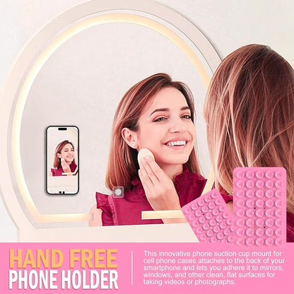Double Sided Silicone Suction Phone Holder Mount, Silicon Accessory for iPhone and Android, Hands-Free Mirror Shower Phone Holder, TikTok Videos and Selfies (Pink+Transparent)