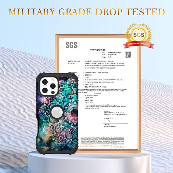 Hocase for iPhone 16 Pro Case 6.3", Heavy Duty Shockproof Protection Soft Silicone Rubber+Hard Plastic Bumpers Hybrid Protective Case for iPhone 16 Pro 2024 - Mandala in Galaxy