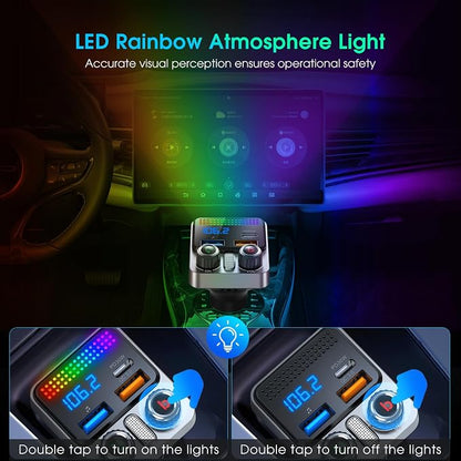 Bluetooth 5.4 Car Adapter 48W Charging USB Bluetooth Adapter for Car,Wireless Fm Transmitter Radio,Song Switching,Handsfree Calling and Audio Receiver,HiFi Music Player,Matrix LED Effects