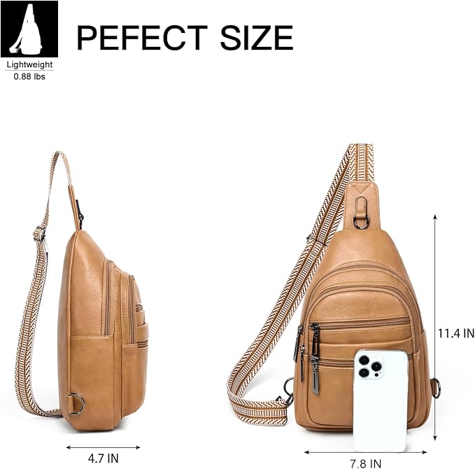 Leresas Sling Bag for Women Cross Body Purse Fanny Pack Sling Backpack Vegan Leather Over Shoulder Crossbody Handbag Travel Gifts Tan