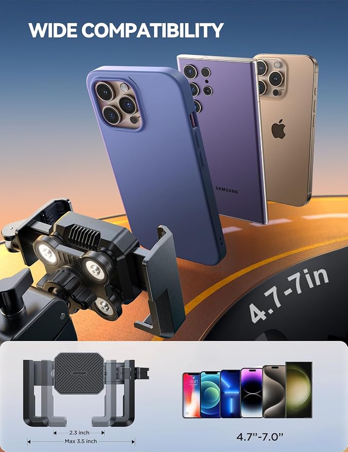 JOYROOM Motorcycle Phone Mount Holder [Capture the Scenery Anytime][Dual Vibration Dampener] Electric Scooter Accessories Holder Handlebar for Electric Scooter/E-Bike/Stroller