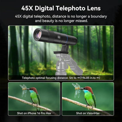 45X Wireless Digital Telephoto Lens, High Power HD Electronic Telephoto Phone Lens with 2.4G Wi-Fi App Connect, 1500mAh Battery for Birdwatching, Watch Concerts, Watch Match, Moon Viewing