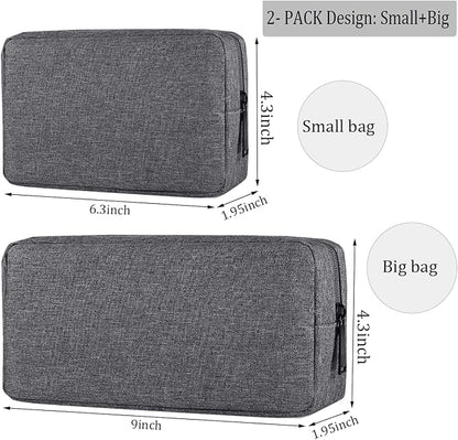CAAORDKSO Electronics Organizer Travel Case, Travel Cable Organizer Pouch Electronic Accessories Carry Case Portable Waterproof Storage Bag for Hard Drive, Cord, Charger, Mouse (Small+Big, Dark Gray)