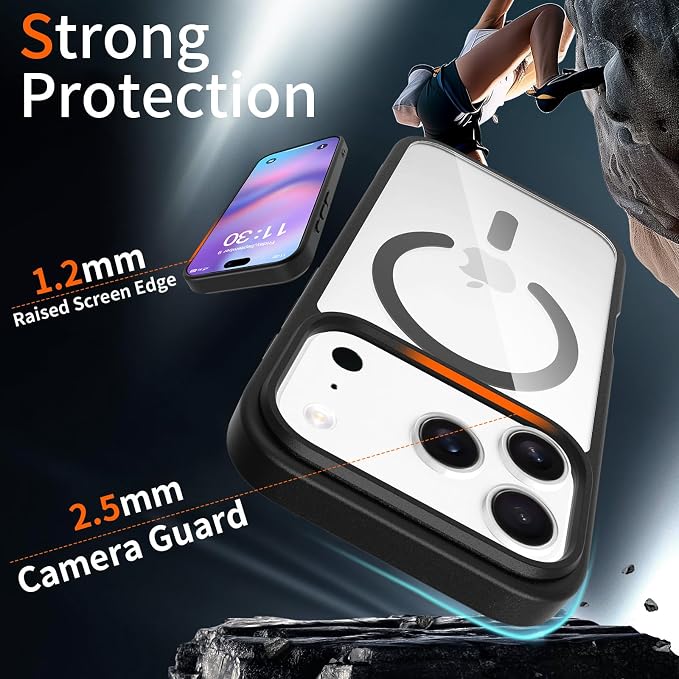 3 in 1 Phone Case for iPhone 17 with MagSafe Compatible, Clear with Pink Frame, Camera and Lens Protector, Screen Protector Included