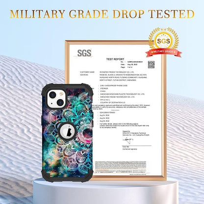 Hocase for iPhone 15 Case, Heavy Duty Shockproof Protection Soft Silicone Rubber Bumper+Hard Plastic Hybrid Protective Case for iPhone 15 (6.1" Display) 2023 - Mandala in Galaxy