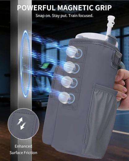 sportsnew Magnetic Gym Bag for Women Men, Water Bottle Carrier Holder with Strap & Phone Pockets for 40oz Tumbler with Handle, 4 Built-in Magnets Small Gym Bag for Sports, Workout, Fitness, Walking
