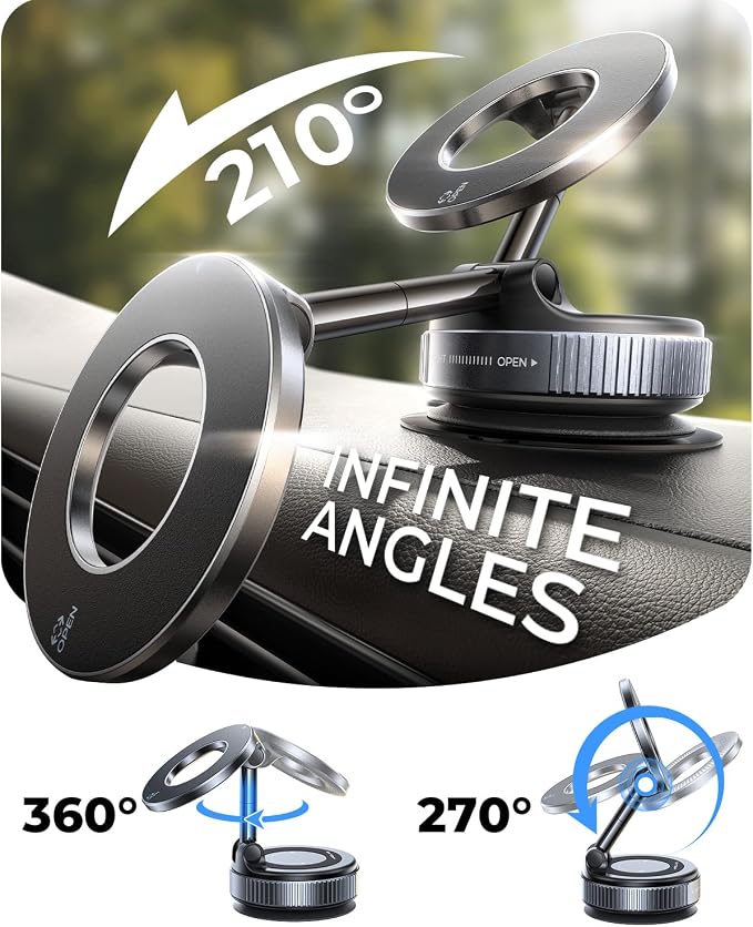 MRGLAS 2026 Upgraded Vacuum for Magsafe Car Mount, Phone Holders for Your Car Ultra Magnetic, 360° Adjustable Suction Cup Truck Golf Cart Accessories for Men Women,for iPhone 17 16 15 14 13 12 Pro Max