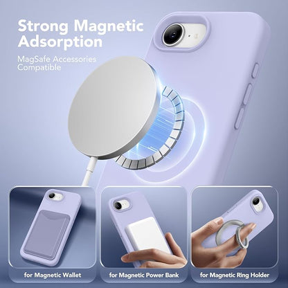 Magnetic for iPhone 17e/iPhone 16e Case, Compatible with MagSafe, [Soft Anti-Scratch Microfiber Lining] Slim Silicone Shockproof Protective Phone Case for iPhone 17e/16e 6.1", Lilac