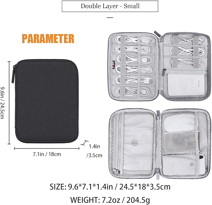 Electronics Organizer, Jelly Comb Electronic Accessories Case Portable Double Layer Cable Storage Bag for Cell Phone, Data Line, Power Bank, USB Flash Drive and More (Black, Double Layer/Small)