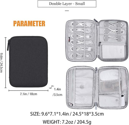 Electronics Organizer, Jelly Comb Electronic Accessories Case Portable Double Layer Cable Storage Bag for Cell Phone, Data Line, Power Bank, USB Flash Drive and More (Black, Double Layer/Small)