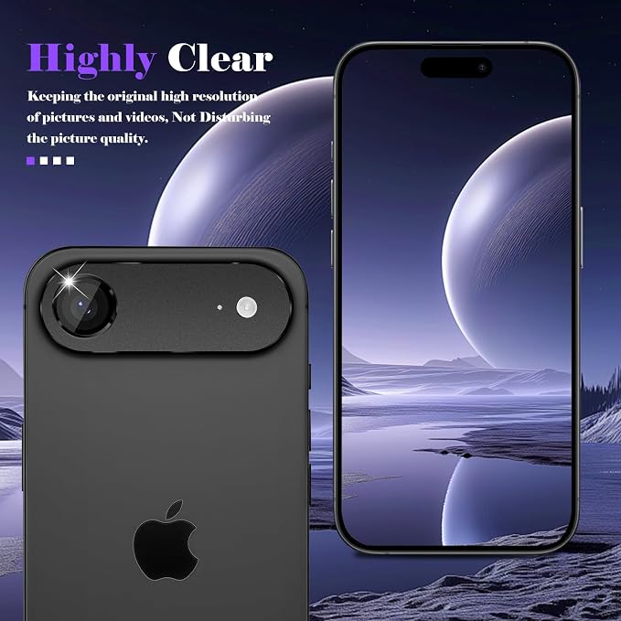 Camera Lens Protector for iPhone Air (iPhone 17 Air) Camera Lens Protector [Strong Adsorption] [Not Easy to Break] Metal Tempered Glass Rear Camera Screen Cover - Black