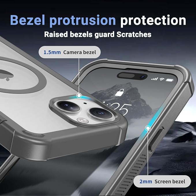jaroco Magnetic for iPhone 15 Case, [Compatible with MagSafe][Military Grade Drop Protection][Heavy Duty Protection][Non-Slip][Shockproof] 2-Layer Durable Bumper Phone Case 6.1''-Gray