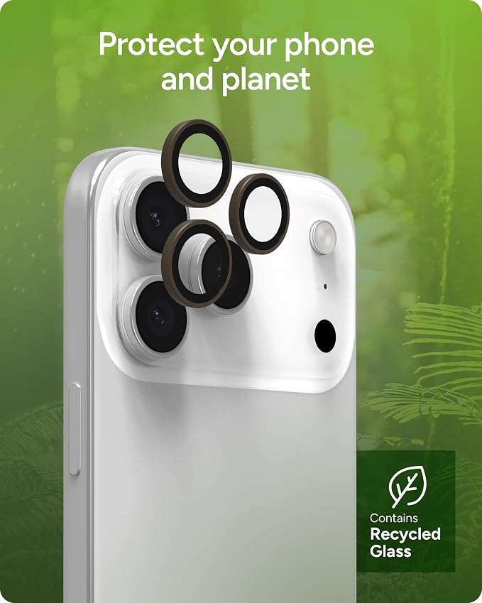 ZAGG iPhone Camera Lens Protector for iPhone 17/16/15 Pro and Pro Max Models - Beige Sandstone, Camera Ring, Maximum Impact & Scratch Protection, Anti-Reflective Technology, Glass Elite